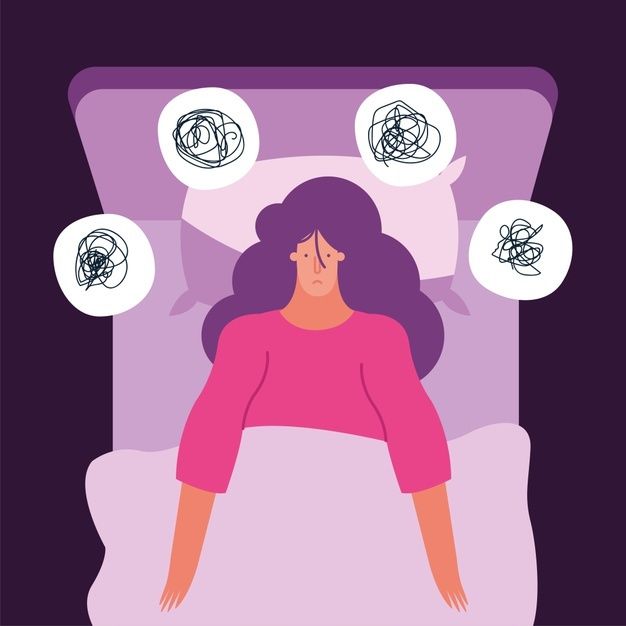 불면증_문자_벡터_일러스트_디자인으로_고통받는_문제에_침대_생각에_여자_프리미엄_벡터